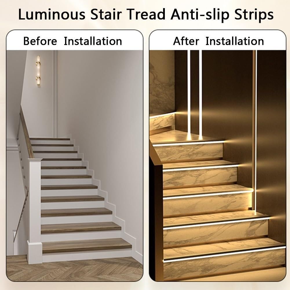 Perfil Antideslizante para Escaleras de Aluminio con Ranura para Tira LED, Zócalo en L con Tira de Goma Antideslizante para Seguridad en Hogar, Oficinas y Uso Comercial(Negro,150cm/59in)