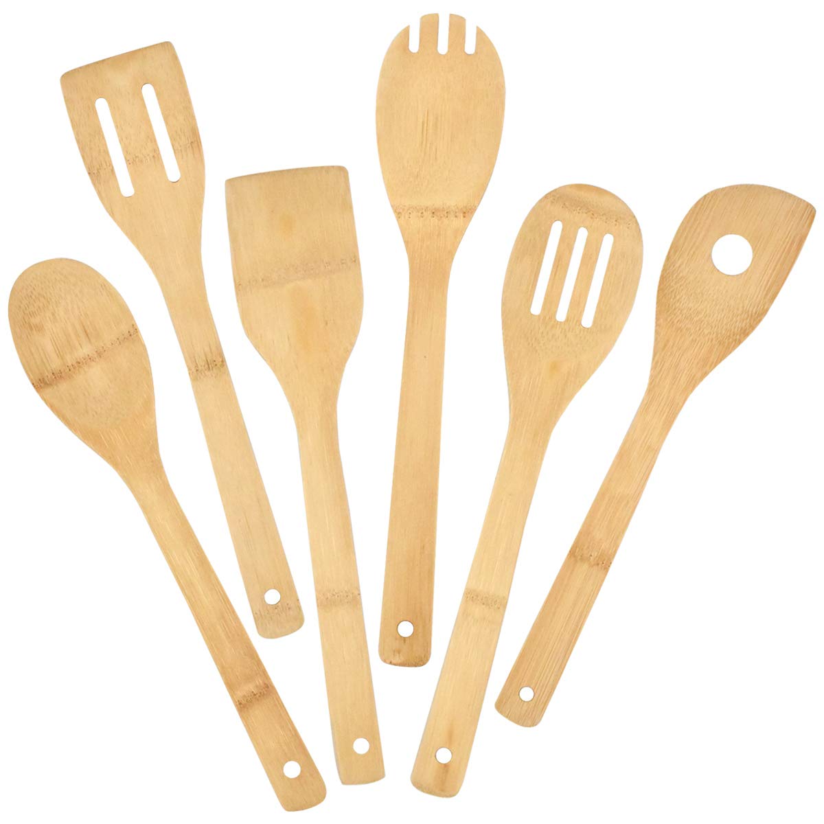 HQDeal Bamboo Cooking Utensils Set 6 Pcs for Kitchen, Home Essentials Wooden Cooking Utensils Non-Stick Cookware Ideal Cho...