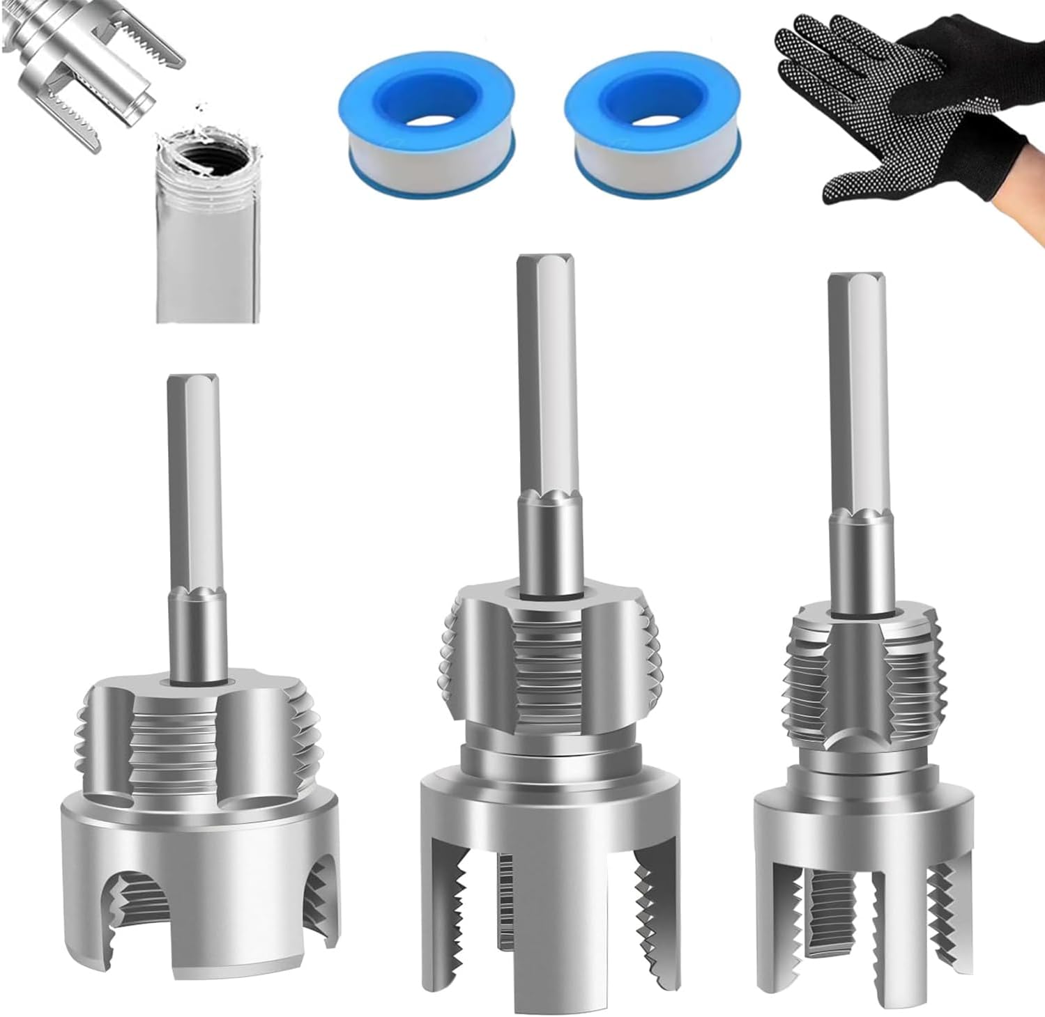 3 Pcs Pipe Thread Cutting Tool, 1/2" & 3/4" & 1" Dual-Function Internal External Pipe Threading Tool for Water Pipe, Electric Drill Compatible PVC Tube Threader Kit (3 Size)