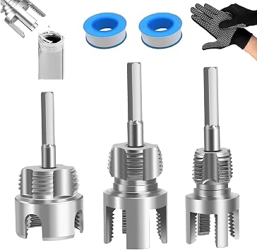 3 Pcs Pipe Thread Cutting Tool, 1/2" & 3/4" & 1" Dual-Function Internal External Pipe Threading Tool for Water Pipe, Electric Drill Compatible PVC Tube Threader Kit 3 Size