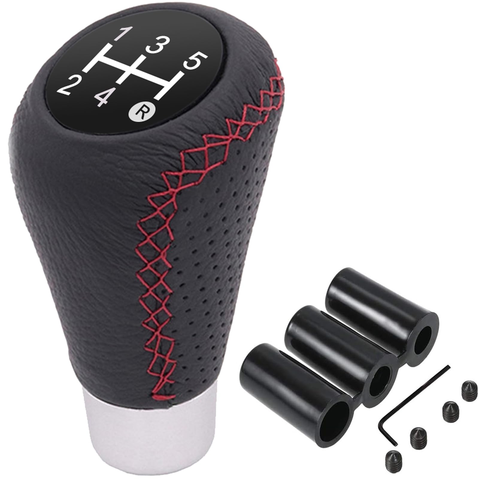 Pomello Cambio Auto 5 Velocità - Rosso, In Lega Di Alluminio, 9 Cm, Con Adattatori - copertina