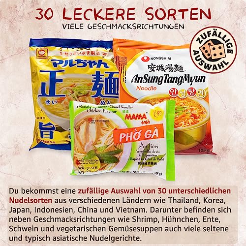 Foto von Nudelstraße Box mit 30 asiatischen Instant-Nudeln - Ramen und Nudelsuppen aus Japan, Korea, Thailand und Vietnam, zufällige Mischung aus vielseitigen Geschmacksrichtungen und Sorten - Asia Food Box