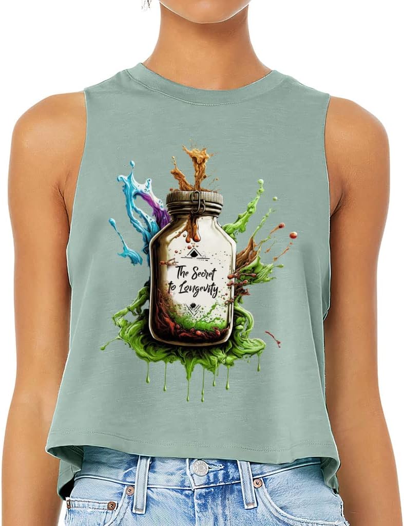 The Secret of Longevity Racerback Cropped Tank - Art Women's Tank - Unique Tank Top