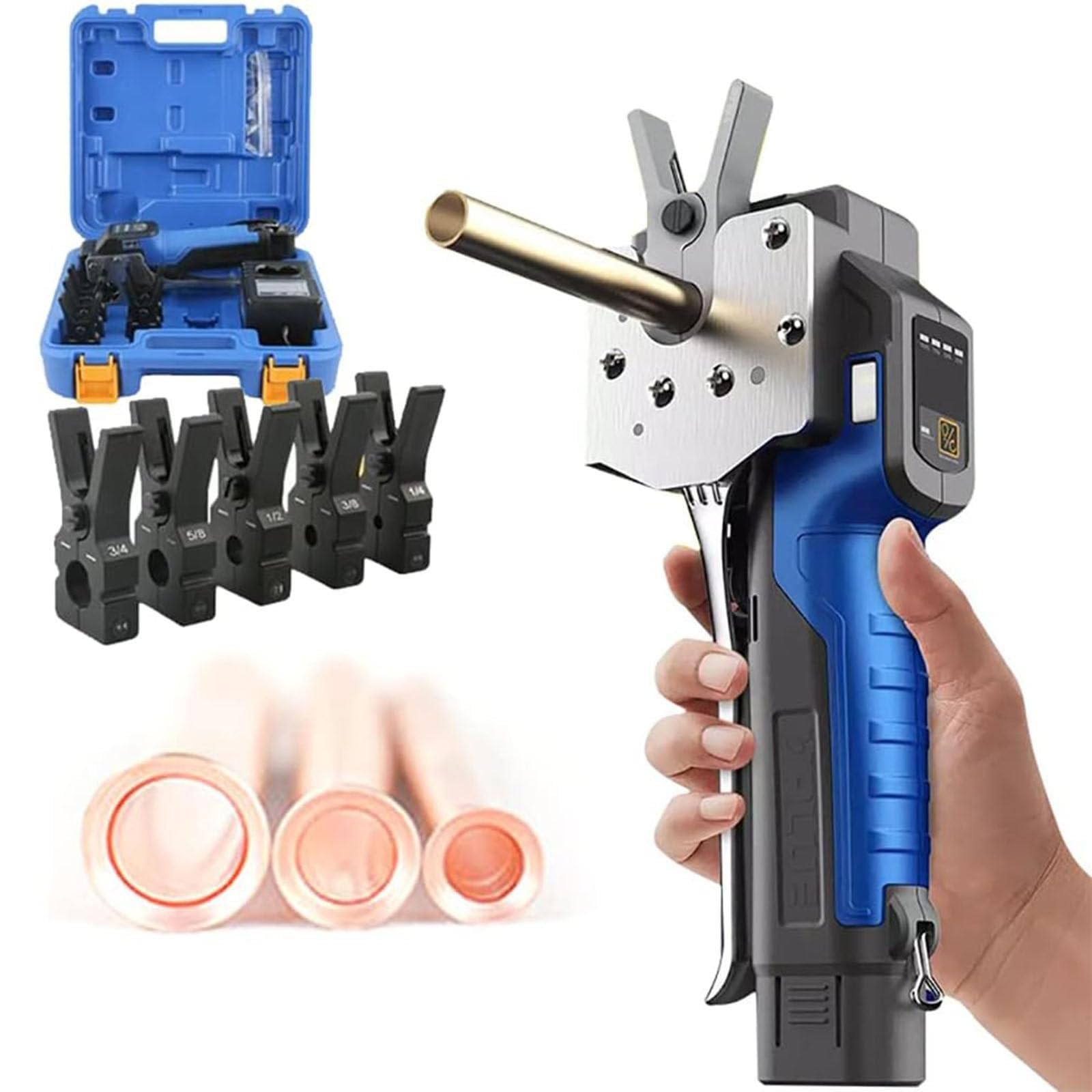 Kit di utensili elettrici per svasatura, senza fili, per tubi in rame morbido, alluminio, ottone, batteria da 1/4" a 3/4", 2000 mAh, accessori inclusi