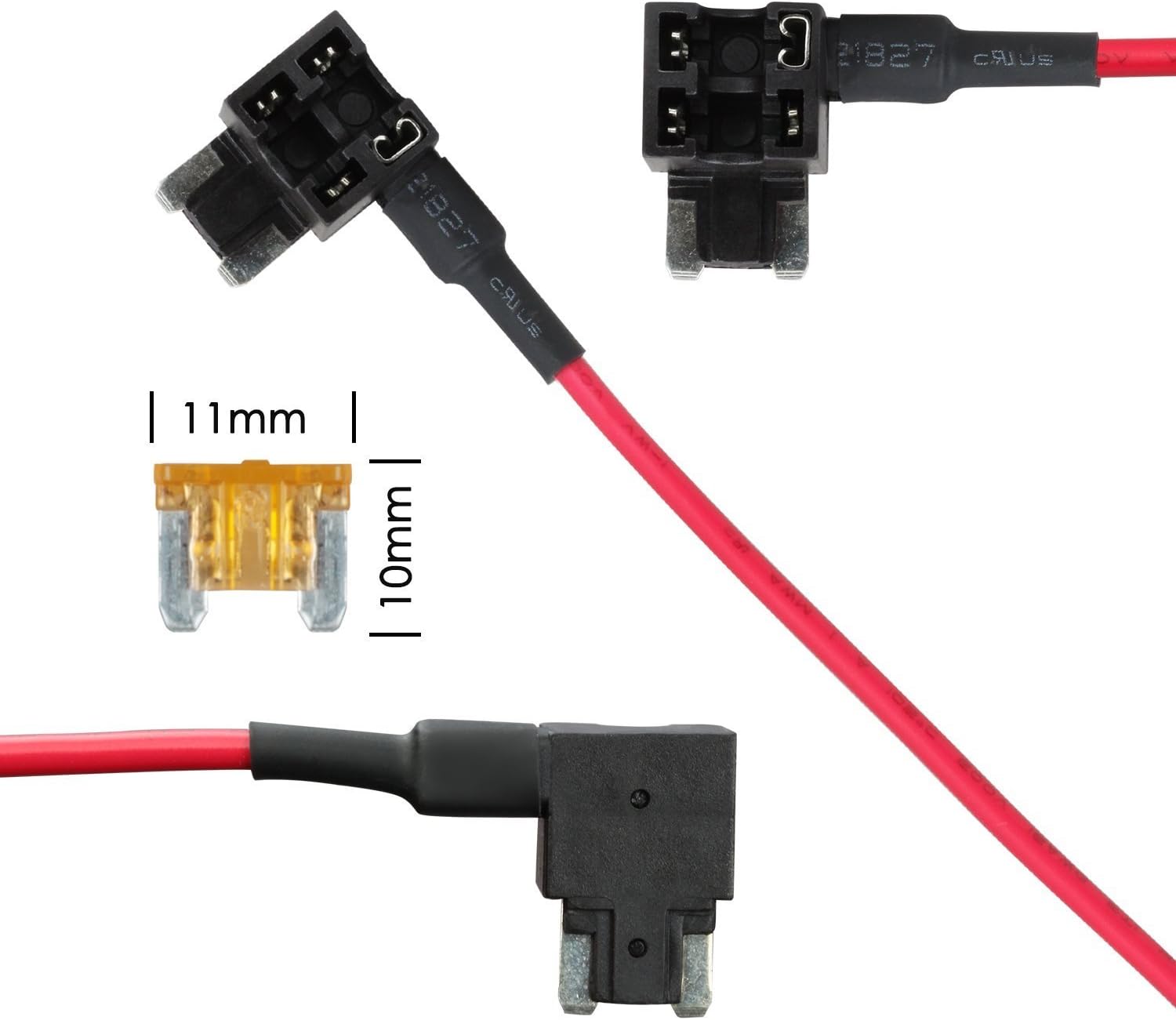 Close-up of the mini fuse adapter with dimensions.