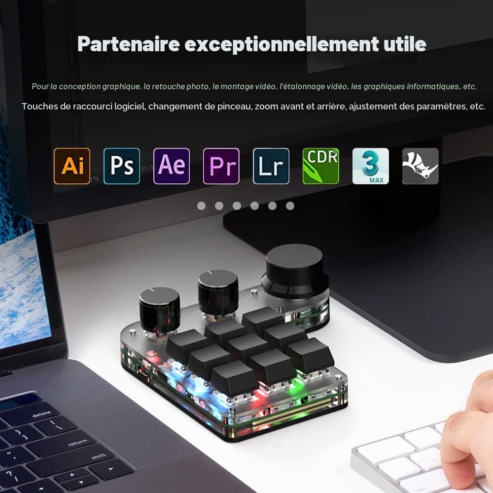 Mini clavier mécanique macro sans fil programmable clavier de jeu échangeable à chaud avec éclairage RVB, 2.4G & BT pour joueurs, programmeurs, bureau (blanc, 15 touches/3 boutons)