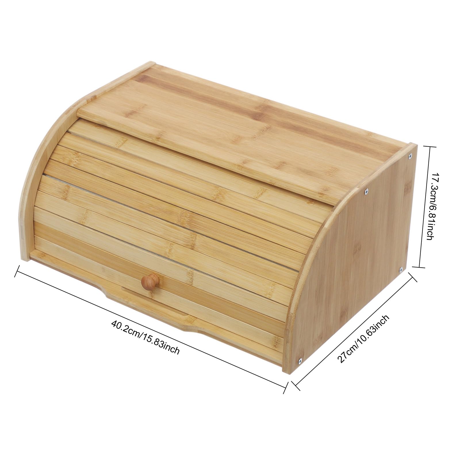 Panera de bambú con tapa enrollable para guardar productos horneados como pan, pasteles, baguettes y patatas, 40,2 x 27 x 17,3 cm