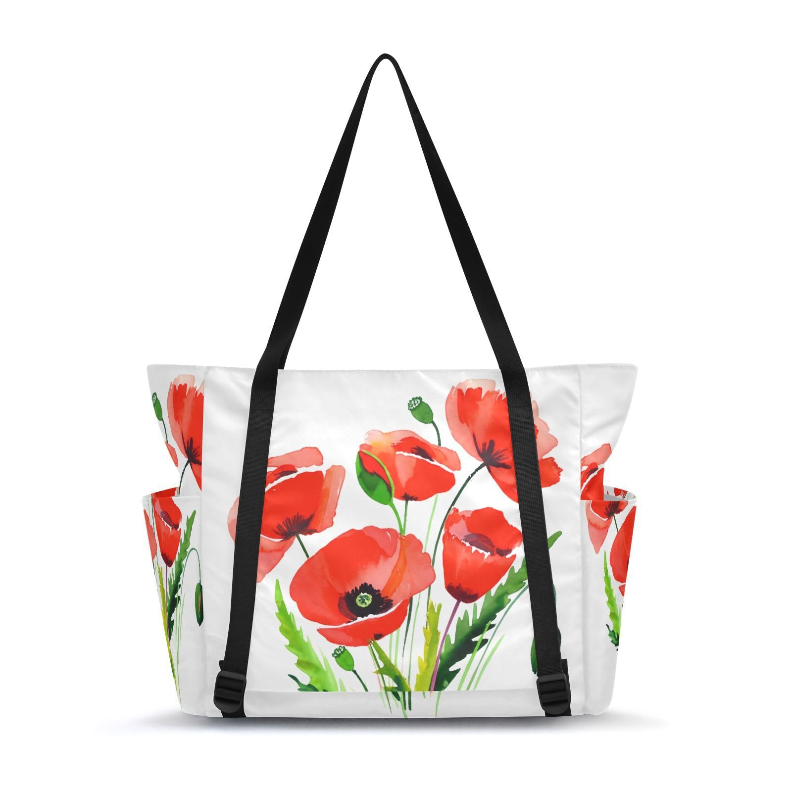 Lxqimora Green Watercolor Poppy Flower Yoga Mat Bag for Women Water-Resistant Gym Bag with Yoga Mat Holder Tote Bag for Yoga Mat Blocks