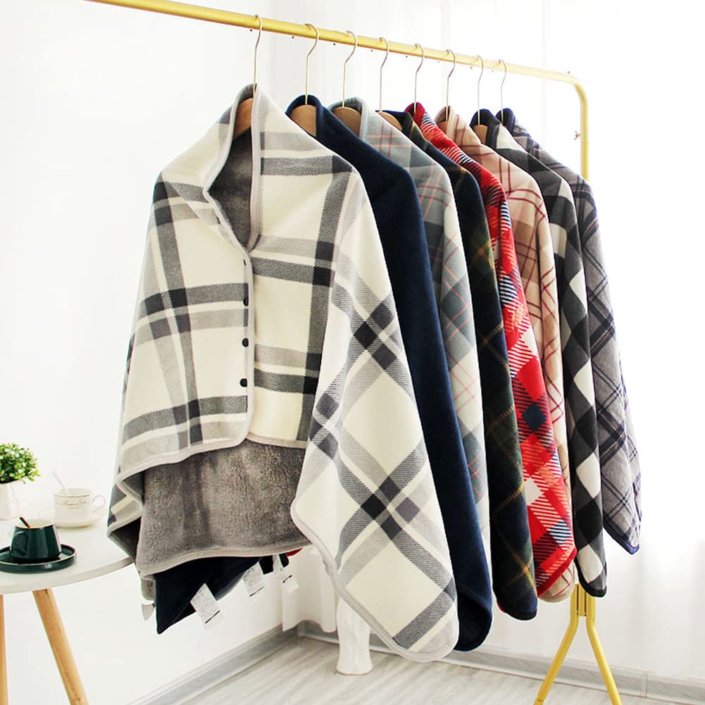 JFAN Poncho Donna Invernale Coperta in Pile Indossabile con Bottoni a Pressione Mantella Caldo Poncho Pile Donna Casa