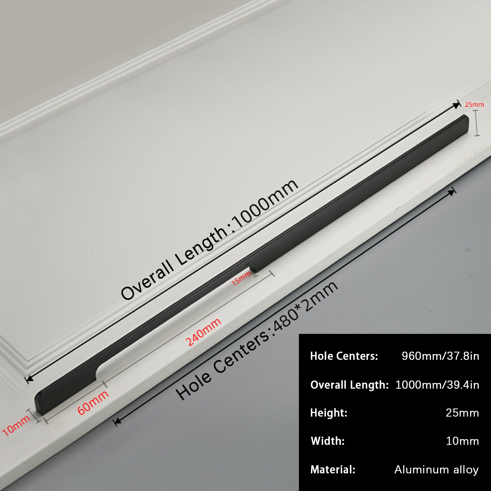 Griffe für Schränke Schwarz Lang,2 Griffe Küche Modern Massive Aluminium | Eloxierte Oberfläche Bügelgriff Lochzentren: 96 - 960 mm Schubladengriff für Kleiderschrank Schublade Küche 960mm/37.8in