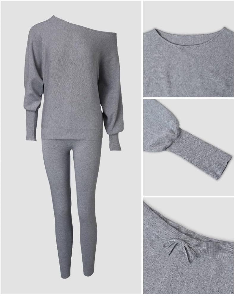 CHICME 2 Piece Lounge Outfit Long Sleeve Knit Pullover Tops Drawstring Pants Set Tracksuit Sweatsuit - Image 6