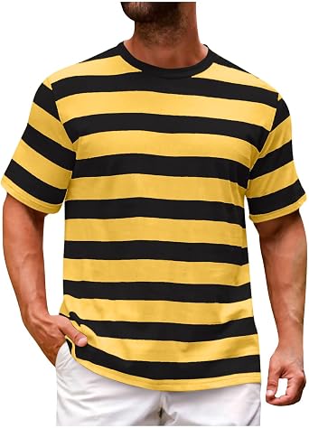 Striped Shirt for Men Short Sleeve Crewneck Fitted Everyday T-Shirt Casual Tee Regular Fit Workout Fashion Tops