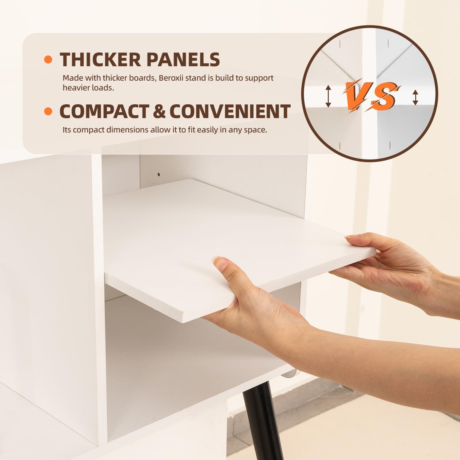 Record Player Stand, Mid-Century Record Player Table with Storage Hold Up to 150 Albums , Vinyl Record Cabinet with Adjustable Shelves , Wood Turntable Stand for Living Room Bedroom (White)