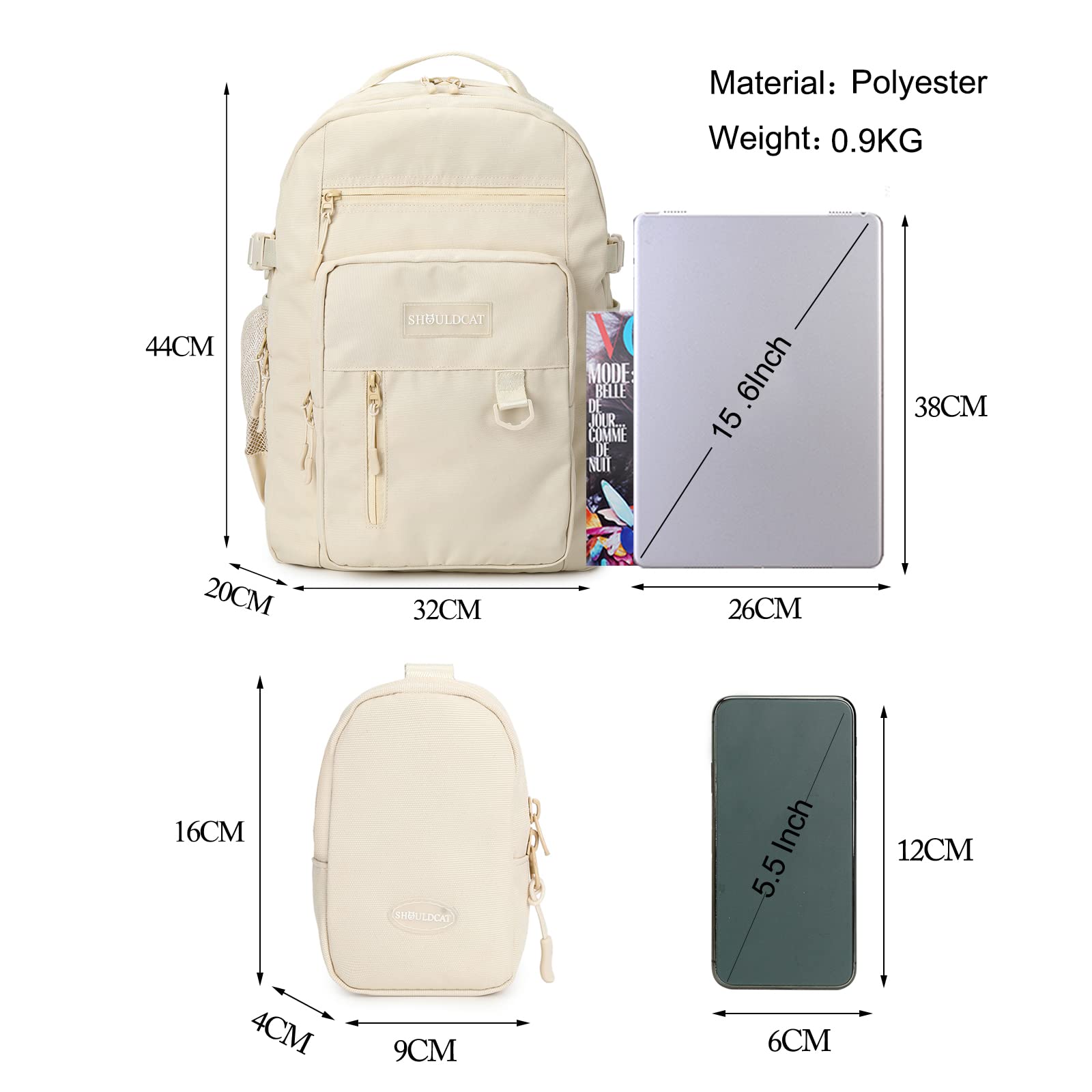 FANDARE Beiläufig Rucksack Schulrucksack Schulranzen Daypacks mit 15.6 Zoll Laptopfach Schultaschen mit Handytasche Mädchen Junge Kinderrucksack für Universität Reisen Freizeit Khaki a