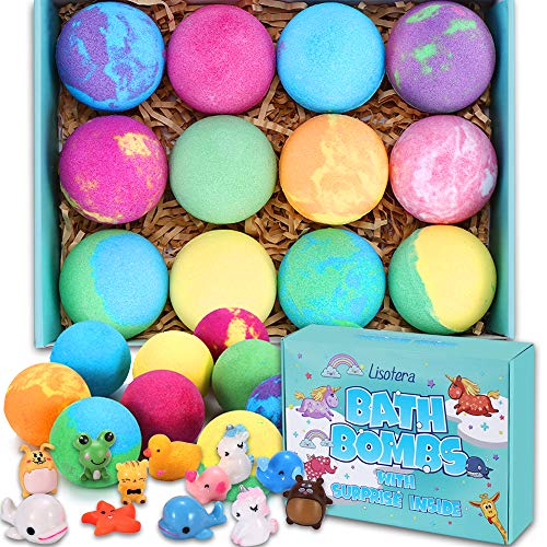 Bath Bombs for Kids with Surprise Inside - 12 Gift Set for Girls Boys, Bubble Bath Fizzies Vegan Essential Oil Spa Fizz Balls Kit Kids Safe