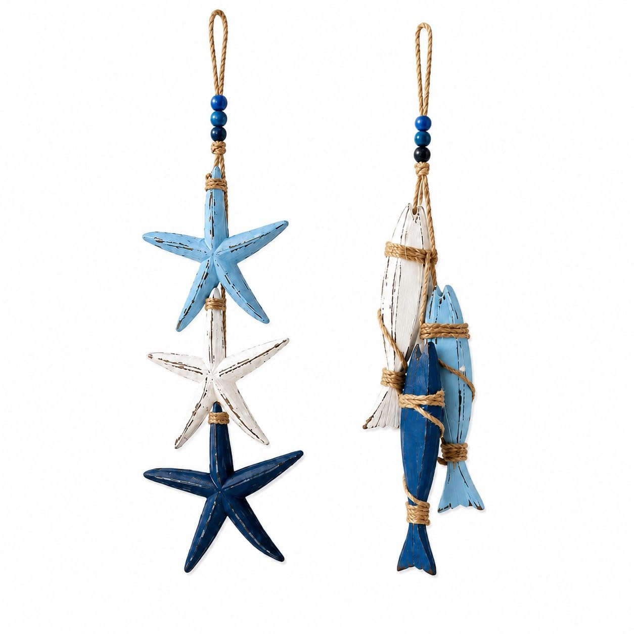 Decoración de peces y estrellas de madera con luz LED para pared marina