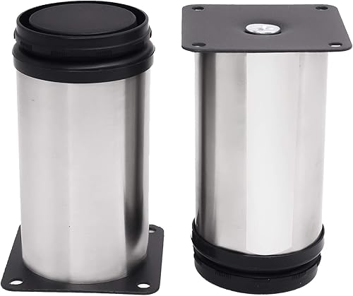 Miniatura 2 de KINJOEK Paquete de 8 patas ajustables para muebles de gabinete de 4 pulgadas, pies redondos de acero inoxidable para sofá, cama, gabinete,