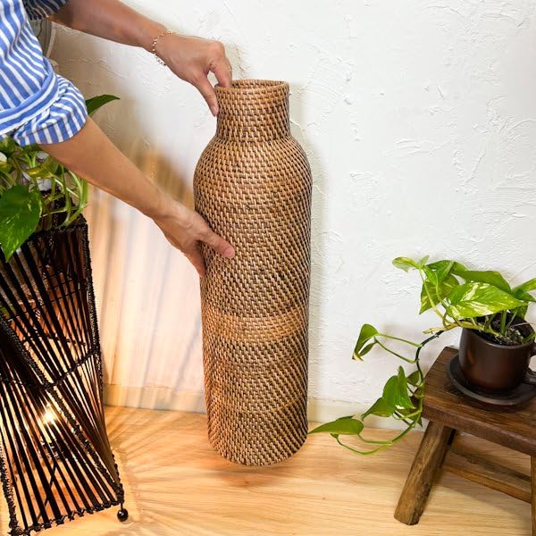 ◉ アジアン 編み込み ハンドメイド バスケット ◉ フラワーベース 鉢 