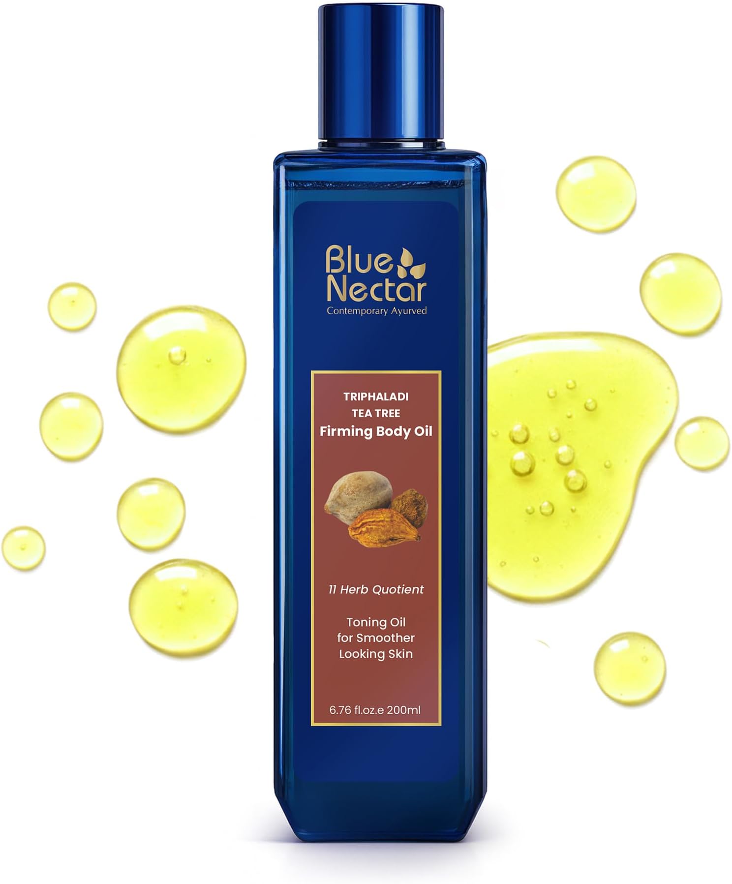 Blue Nectar Anti Cellulite Body Massage Oil with Ginger, Triphala & Tea Tree Essential Oil | Plant Based Body Oil for Women & Men for Skin Hydration (11 Herbs, 200ml)