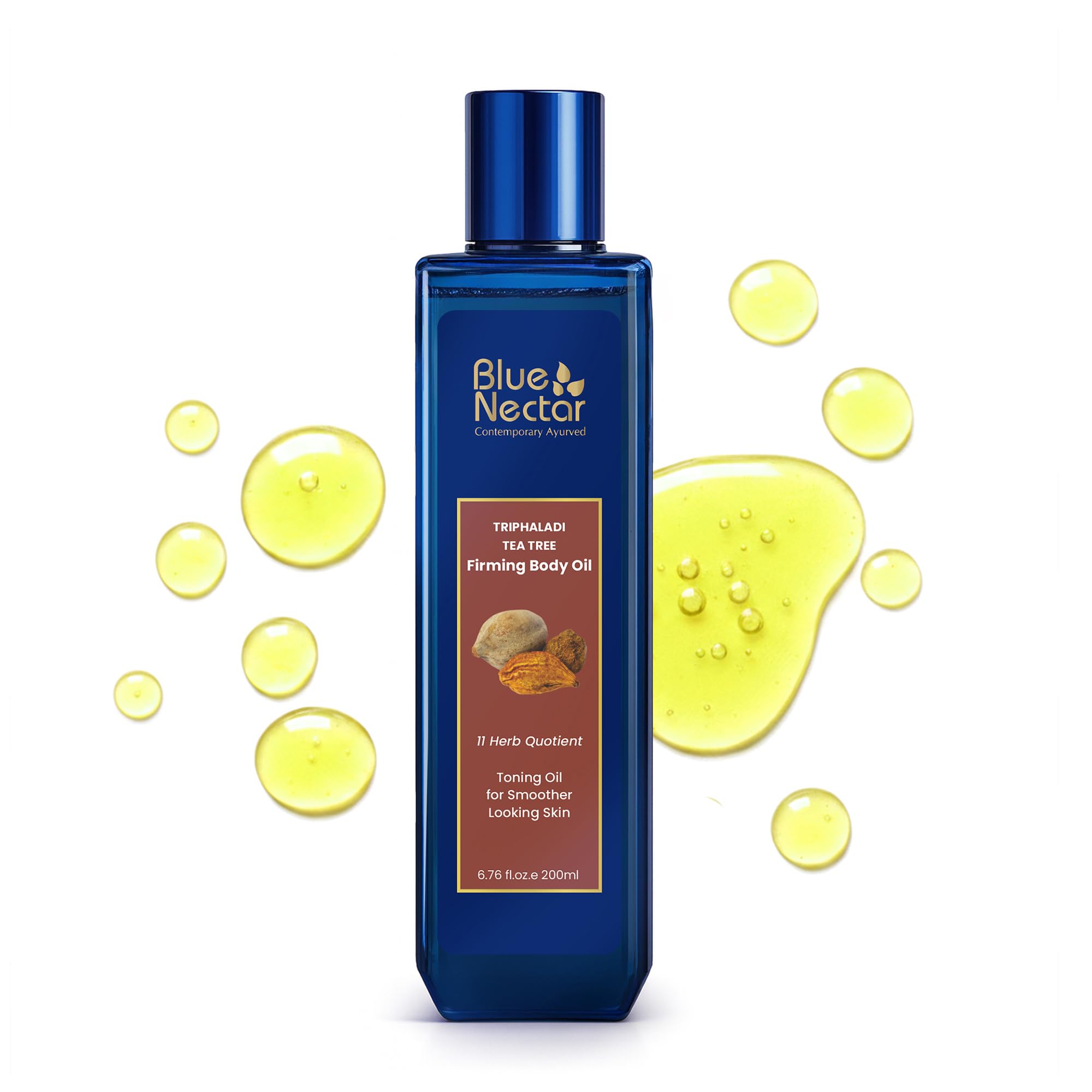 Blue Nectar Anti Cellulite Body Massage Oil with Ginger, Triphala & Tea Tree Essential Oil | Plant Based Body Oil for Women & Men for Skin Hydration (11 Herbs, 200ml)-image-24