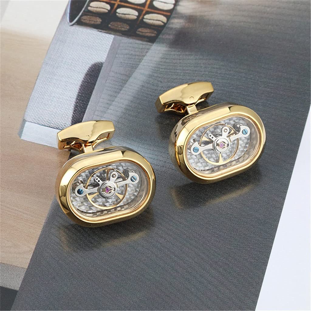 Gemelli da Polso con Movimento alla Moda, Tourbillon, per Orologio Meccanico da Uomo, Gemelli con Ingranaggio Steampunk /1957(Argento - Come Mostrato)