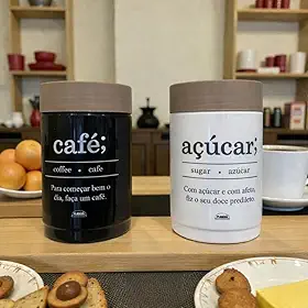 Kit 2 Potes Empilháveis Porta Café e Açúcar Alimentos Cozinha