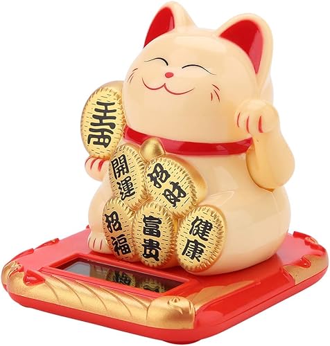 Miniatura 8 de HERCHR Fortune Lucky Wealth - Gato de bienvenida con energía solar, lindo gato agitando brazo de buena suerte, gato Maneki Neko para decoración del