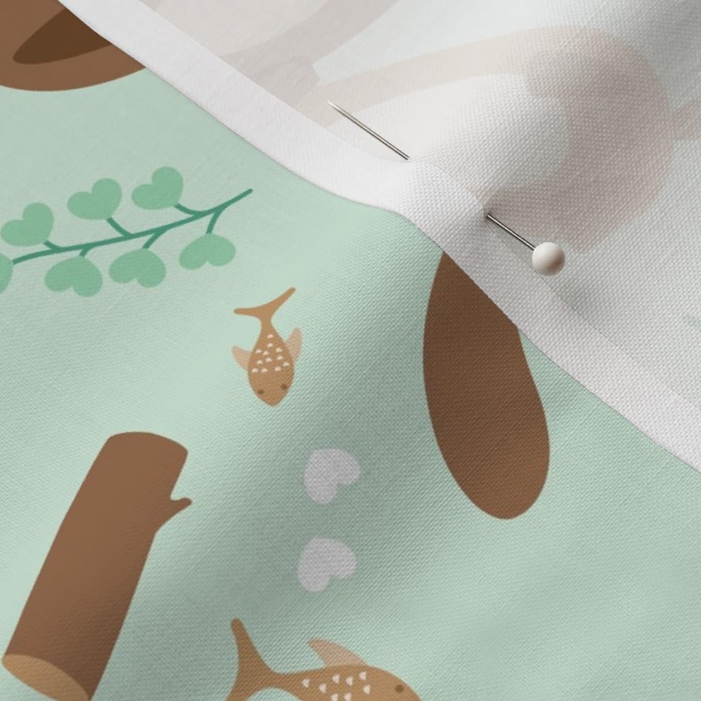Spoonflower Fabric - Otters Water Fish Love Heart Valentine Animal Mint Green Printed on Petal Signature Cotton Fabric by The Yard - Sewing Quilting Apparel Crafts Decor