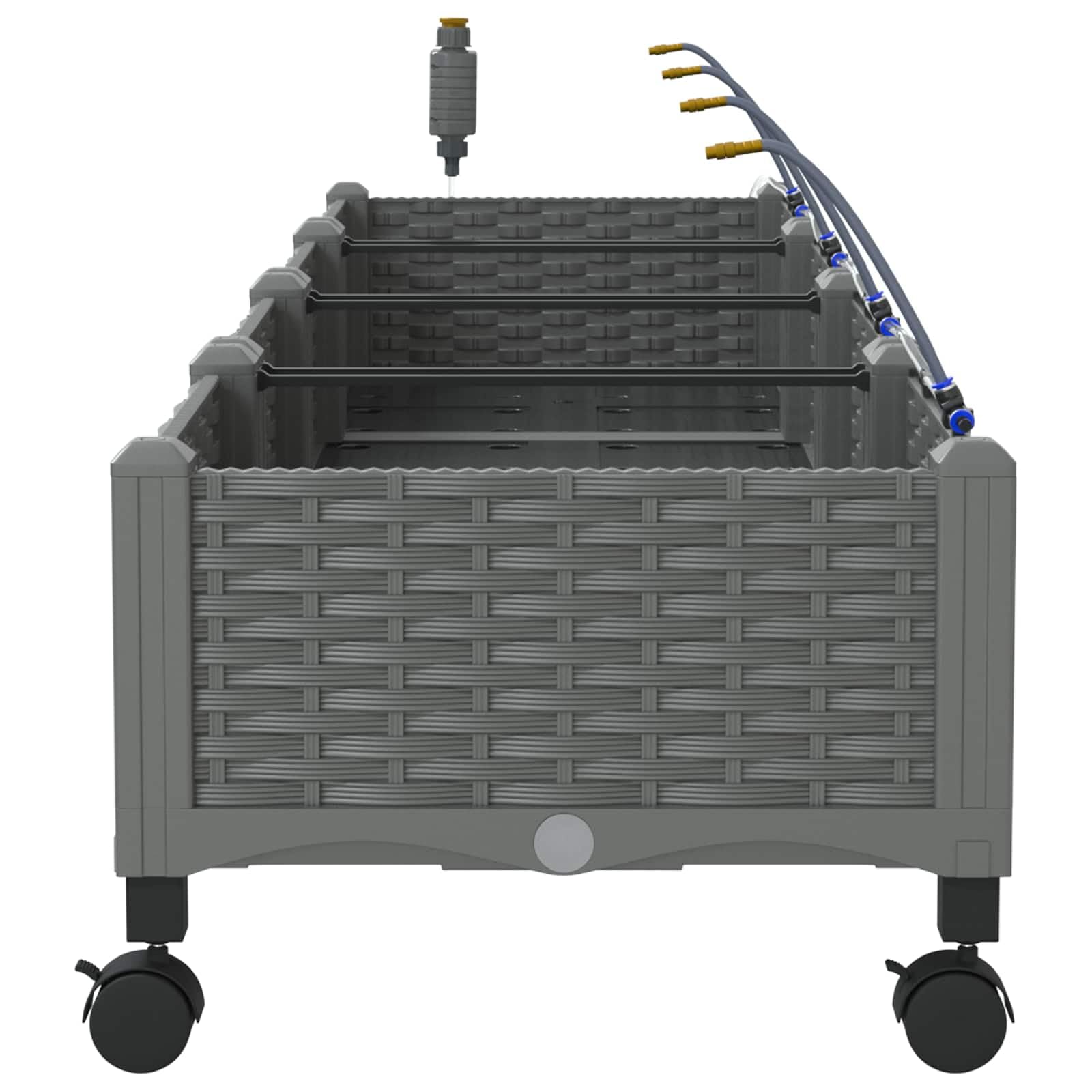 Set di 4 fioriere da giardino con ruote e irrigazione, grigio chiaro | Set di aiuole mobili per giardino e terrazza con sistema di irrigazione automatico e robuste fioriere in polipropilene.