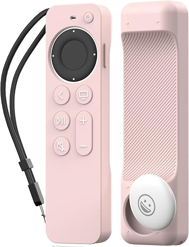 AhaStyle Case Compatible with 2022 Apple TV 4K HD Siri Remote 3rd Generation [AirTag Holder Built in] All Around Cover Apple TV Remote/Siri Remote (2nd) and AirTag (Pink)