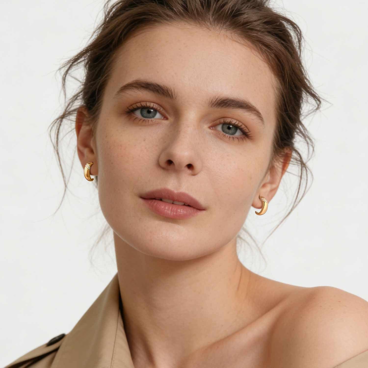 14K Gold Earrings for Women Gold Hoop Earrings for Women Hoop Earring for Womens Hoops Graceful Crescent Moon-Shaped Curve with Cubic Zirconia Hoops Stud Earring for Womens 18mm - Image 5