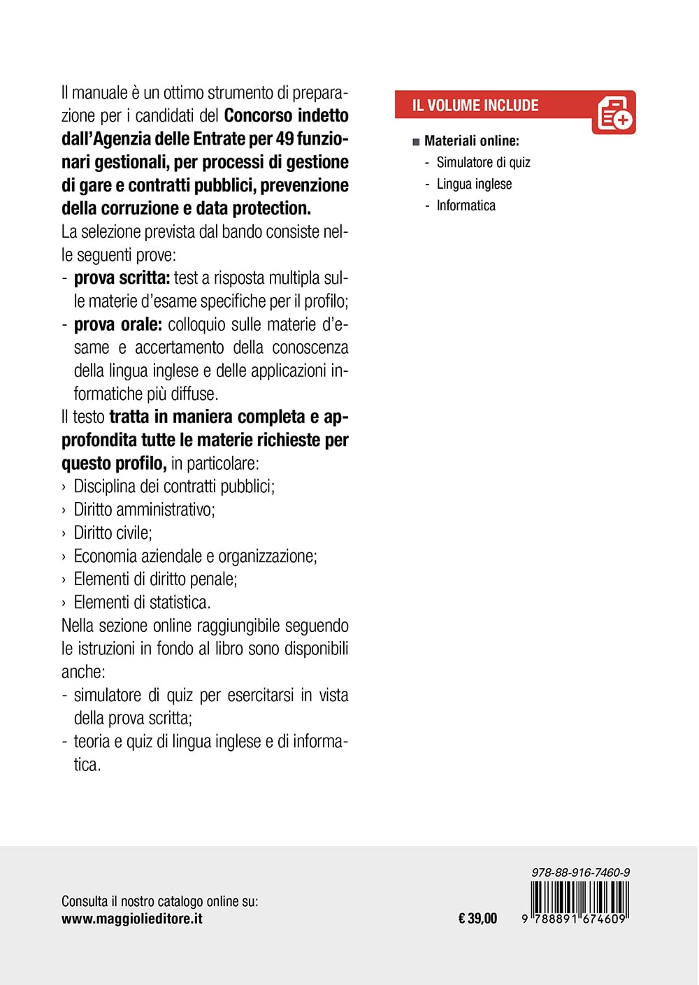 Concorso Agenzia Entrate 190 Funzionari - 49 FG/GC - PC Gestione gare e prevenzione corruzione. Teoria e Test per tutte le prove