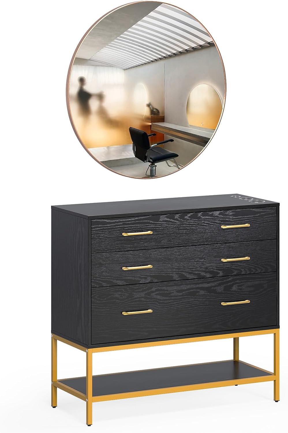 OmySalon Salon Stations for Hair Stylist, Beauty Barber Station, Professional Salon Station with Mirror & Drawers & Shelf, Salon Storage Cabinet for Barbershop Spa, Black Gold