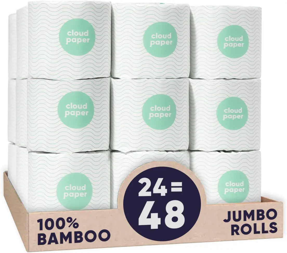 Cloud Paper Bamboo Toilet Paper - 24 Rolls Of Eco Friendly Septic Safe Organic Toilet Paper - 3-ply, 300 Sheets Per Roll - PFAs Free, FSC Certified, Plastic &amp; Chemical Free - For Home, Boat, &amp; RV Use