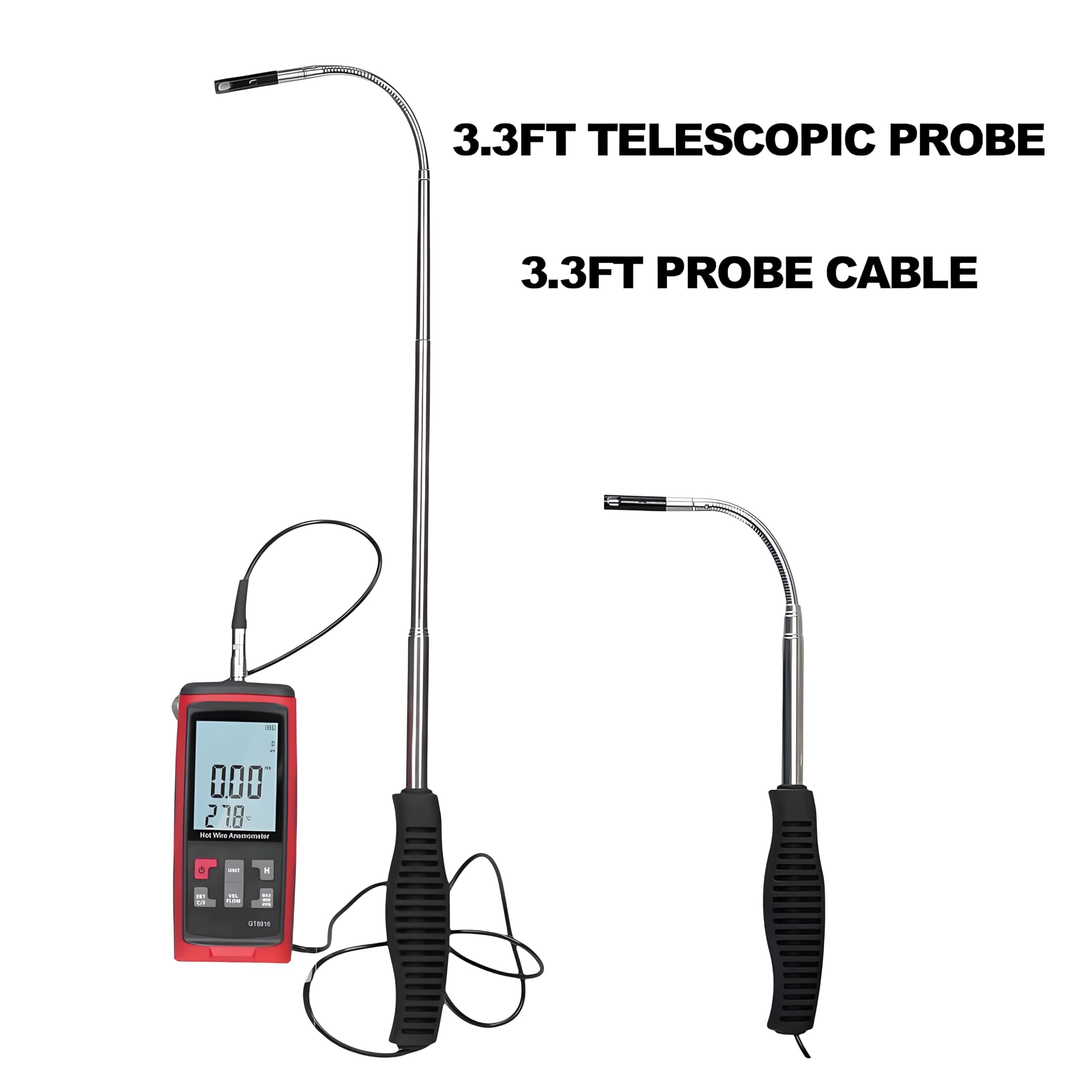 Anemómetro de cable caliente, medidor de flujo de aire de mano CMF, medidor de velocidad del aire recargable, medidor de temperatura para conducto HVAC anemómetro térmico al aire libre, sonda