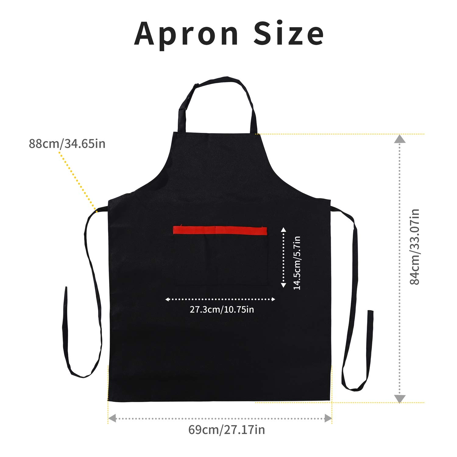 Tosewever Paquete de 2 delantales ajustables con 2 bolsillos, delantales de cocina resistentes a las gotas de agua para mujeres y hombres, chef, pareja, barbacoa, pintura (negro, 2)