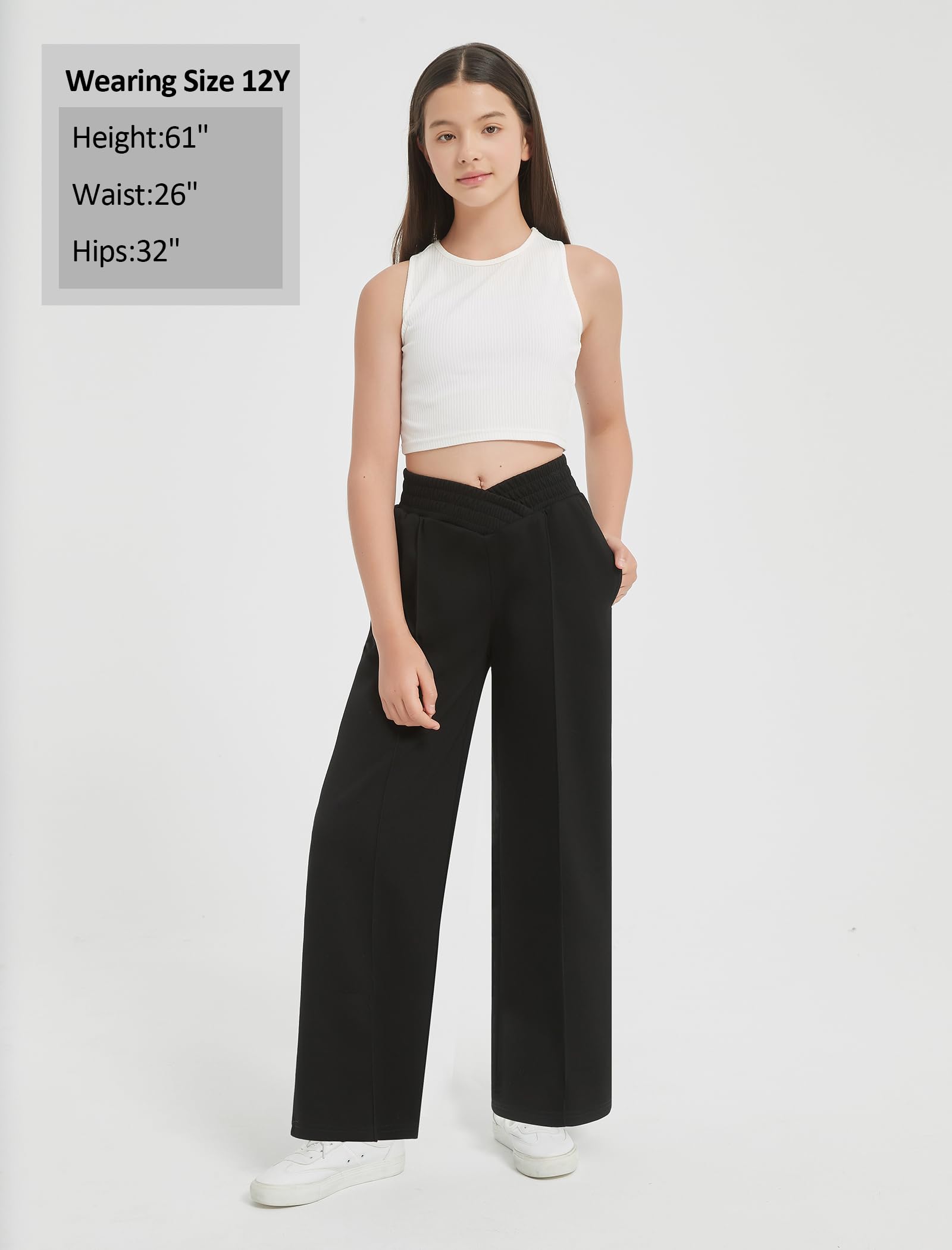 EXARUS Pantaloni della tuta per ragazze Pantaloni a gamba larga per adolescenti a strisce laterali/carico/crossover in vita sudorazione larghi tasche sportive casual 6-14 anni