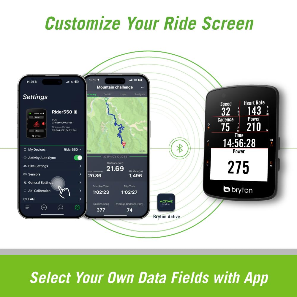 Bryton Rider 550 Computer GPS per Ciclismo, Schermo a Colori da 7,1 cm, Fino a 37 Ore di Durata della Batteria, Sensore di Luce Ambientale, Navigazione Turn-By-Turn, Istantanea di Incrocio