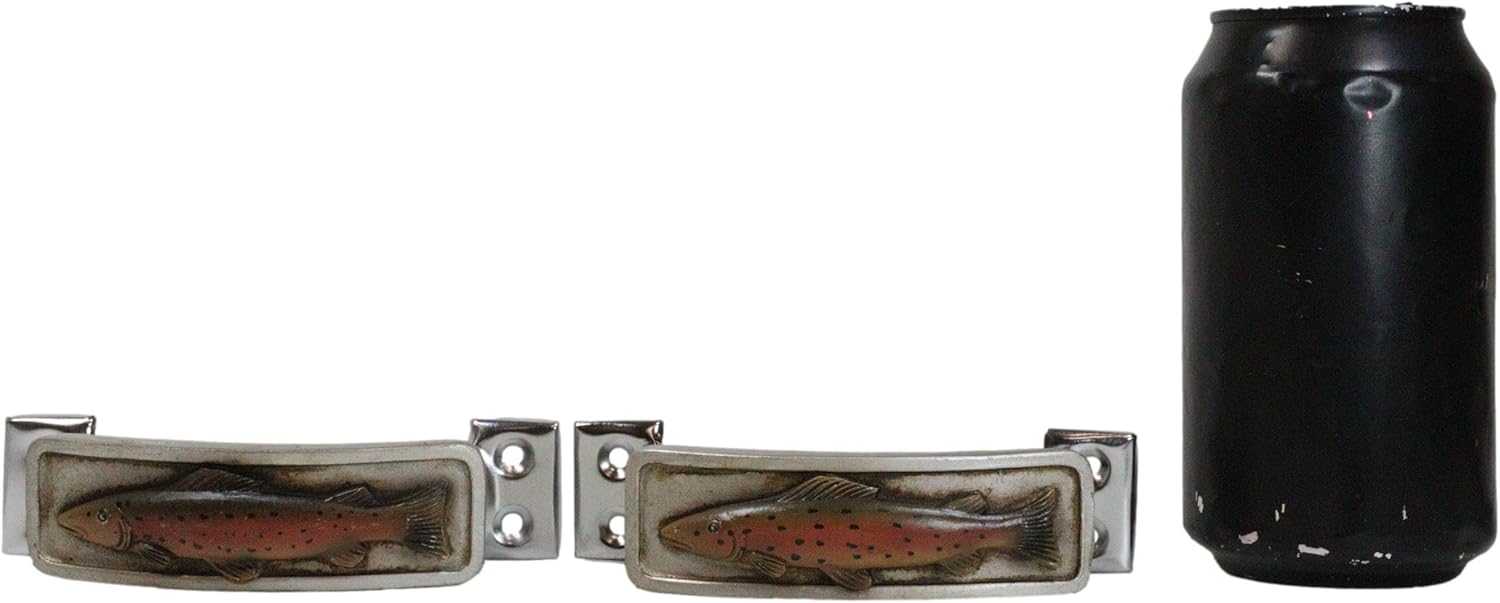 Ebros 5" Wide Set of 2 Country Western Marine Nautical Fishing Catch of The Day Fish Sculpted Resin On Metal Hardware Base Drawer Pulls Cabinet Door Furniture Bar Pull Knobs