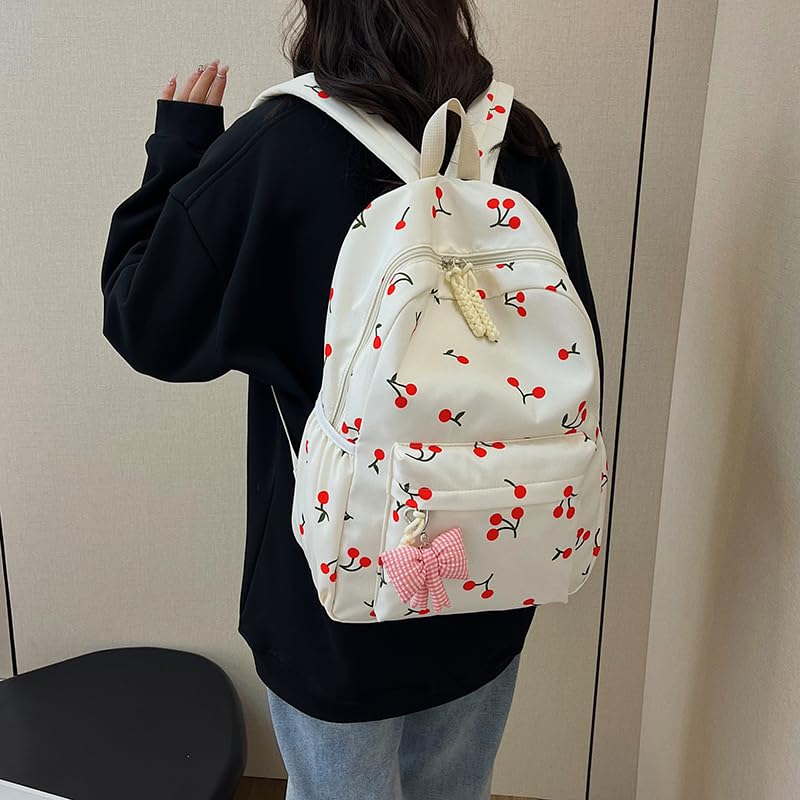 Three-Piece Cherry Backpack with Lunch Bag & Nylon Backpack (White)3