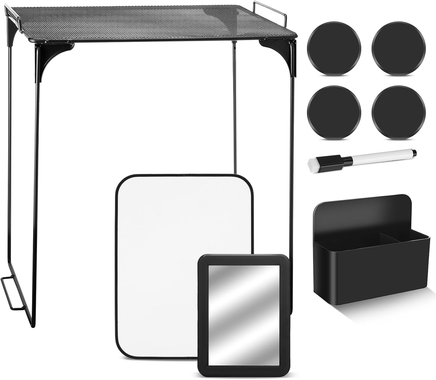Ctosree 9 Pcs Locker Accessories Kit Locker Shelf Decor Includes Cabinet Organizer Whiteboard Magnetic Mirror Storage Cup Dry Erase Marker for Classroom Back to School Essentials (Black)