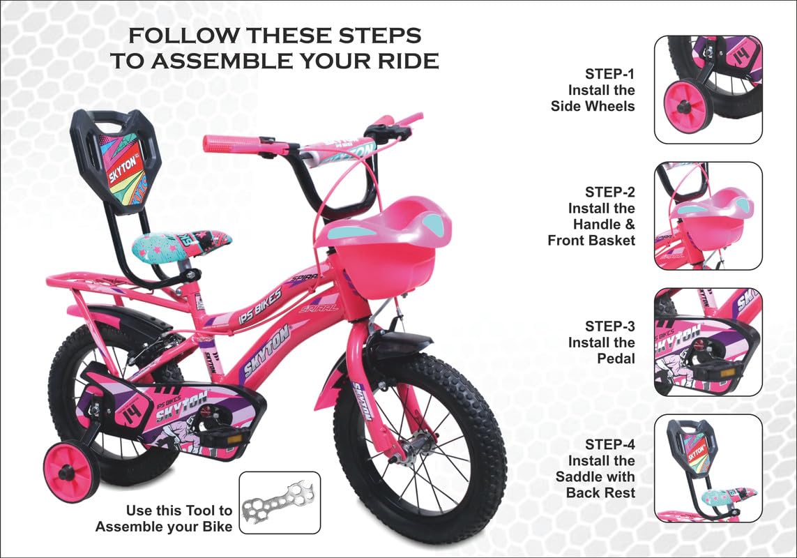 SKYTON Spiral 14 Inch Kids Cycle with Side Wheels Ideal for 2 to 5 Years Boys and Girls Bicycle for Children - Pink 2