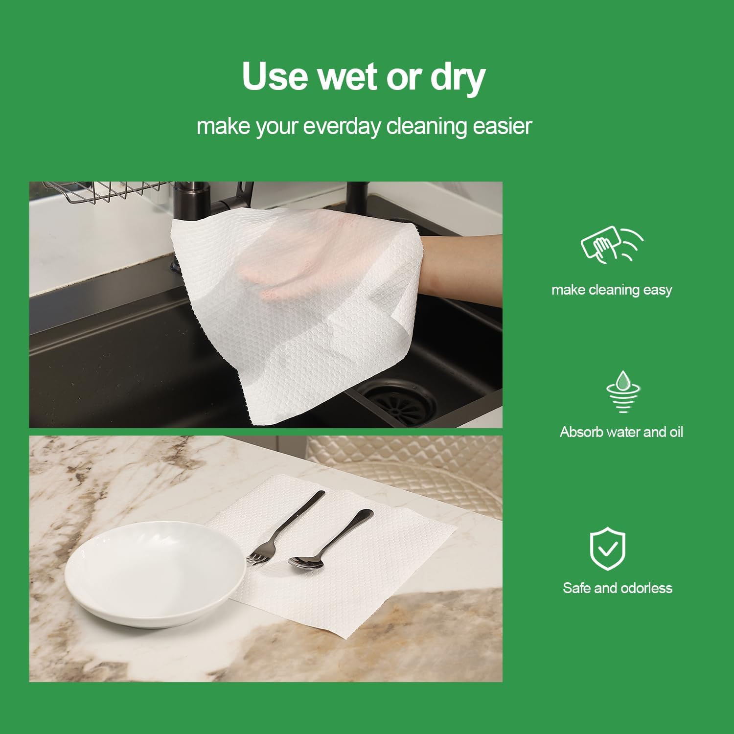 Disposable Kitchen Cloths – Wet/Dry Dish-Use Dishcloth, Super Durable, Reusable Paper Towel – Used for Various Cleaning Scenarios – 4 Roll 200 Sheets （White） - Image 8