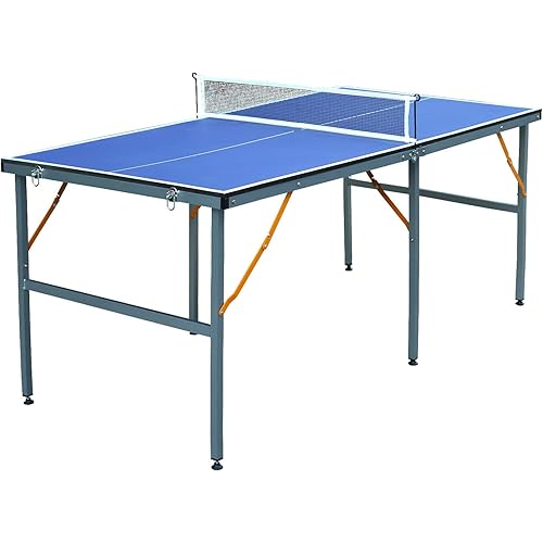 6 ft Table Tennis Table Ping-Pong Tables Set - 100% Preassembled Foldable & Portable Ping Pong Family Game Tables with All-Weather Aluminum Composite Frame & Removable Net for Outdoor/Indoor