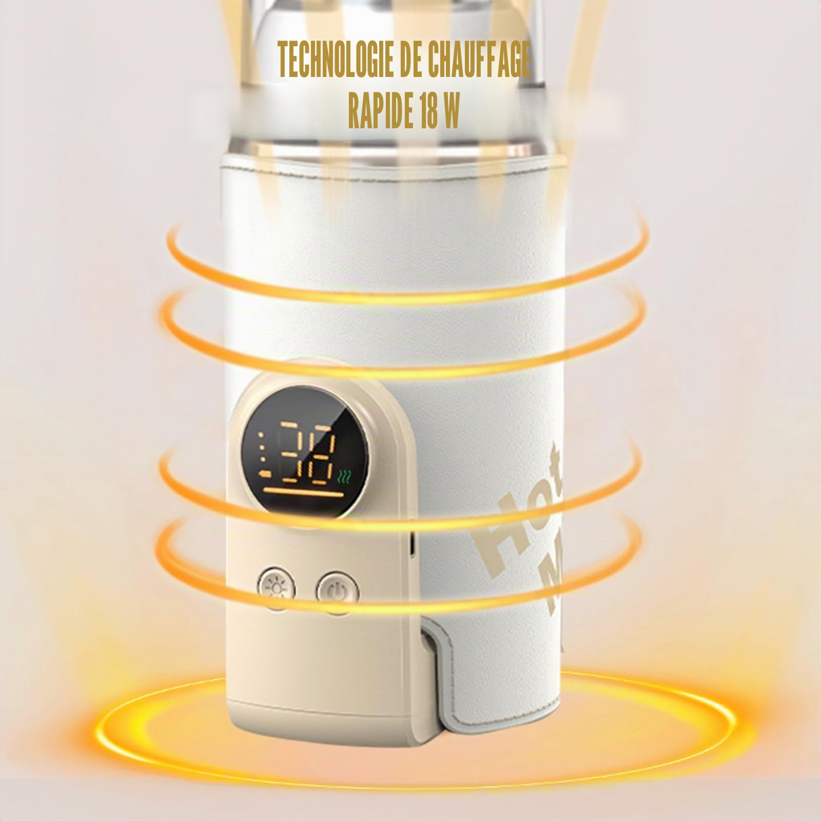 Chauffe Biberon Nomade, Chauffe Biberon Portable Sans Fil avec Écran LCD et Contrôle Intelligent, 8000 mAh, 6 Niveaux de Température Réglable pour Lait et Aliments Bébé en Voyage Voiture