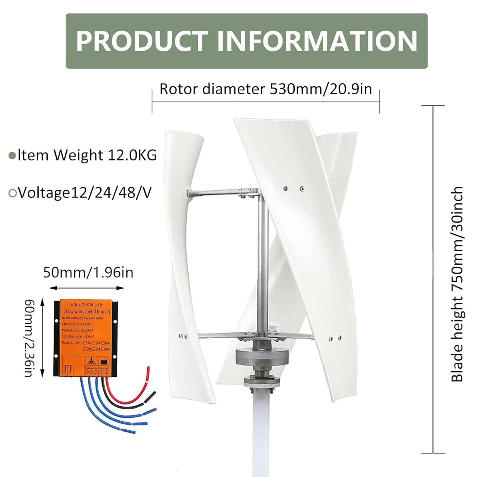 Kit generatore di turbina eolica verticale da 6000W,12/24/48/220V,kit di alimentazione per mulino a da esterno a 3 pale con controller per un'integrazione efficiente di energia rinnovabile 220V