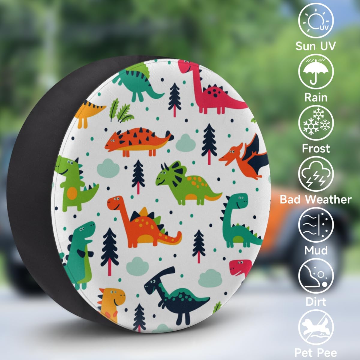 Dinosaurs Cartoon Tire Covers Portable Spare Tire Cover Soft Durable Waterproof Dustproof Set of 4 Bags 16 Inches for Car Truck SUV Trailer Camper