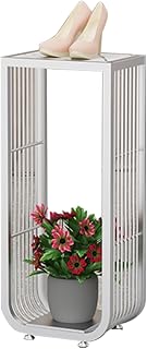 Soporte de metal para plantas de boda, soporte cuadrado cilíndrico, columnas para bodas, soporte para tartas, mesas de suelo, color blanco, 32 x 25 x 120 cm