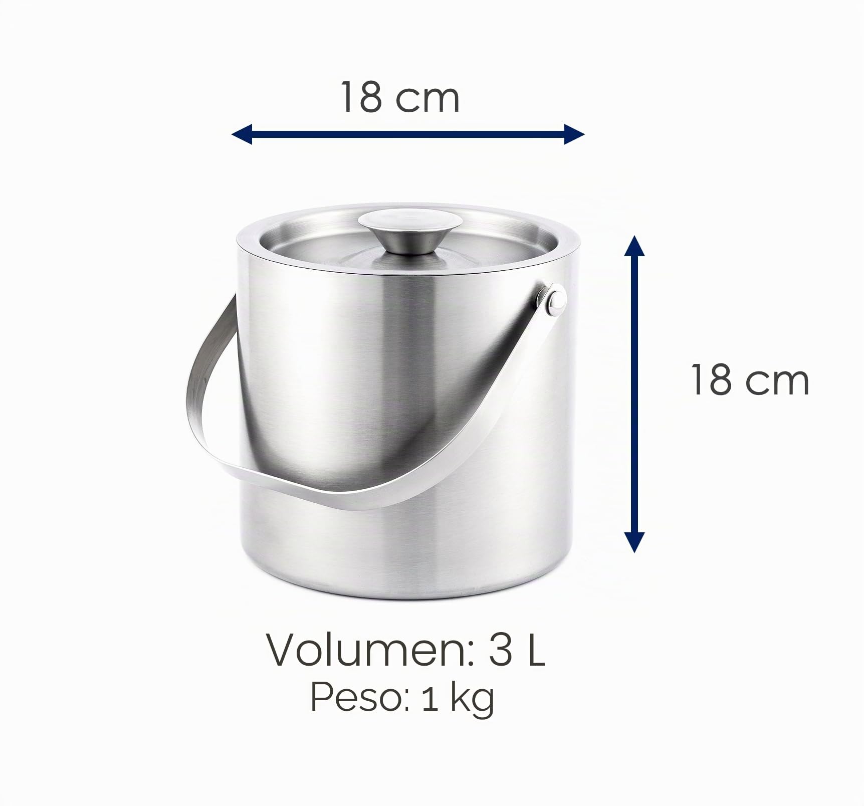 Hanseküche Cubitera grande de 3 l, incluye tapa, pinzas y doble base, acero inoxidable 304, doble pared, aislado, efecto térmico muy largo, ideal para mantener el frío durante mucho tiempo