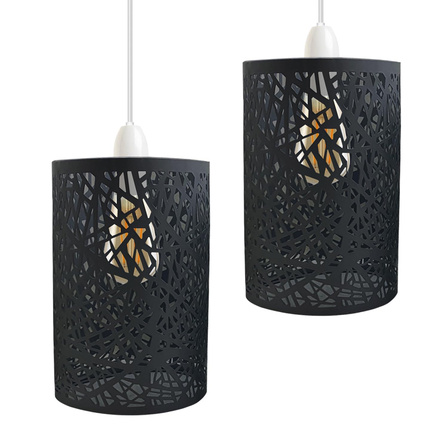 LEDSone 2 x Retro Metal Lamp Shades Living Room Ceiling Light Barn Shaped 30cm Easy fit Lampshades only for Pendant Lamp for Kitchen Living Room Style 2 Black Pack 2